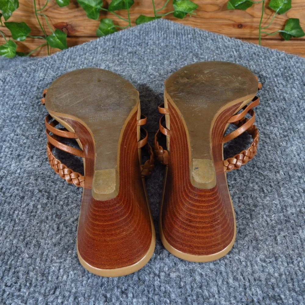 BP Braided Women Wedge Sandals Size 7.5‎ Casual Summer Brown Leather